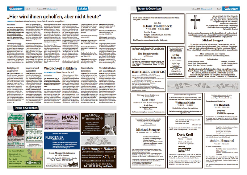 Spandauer Volksblatt Rubrik Trauer und Gedenken Spandauer Volksblatt Rubrik Trauer und Gedenken