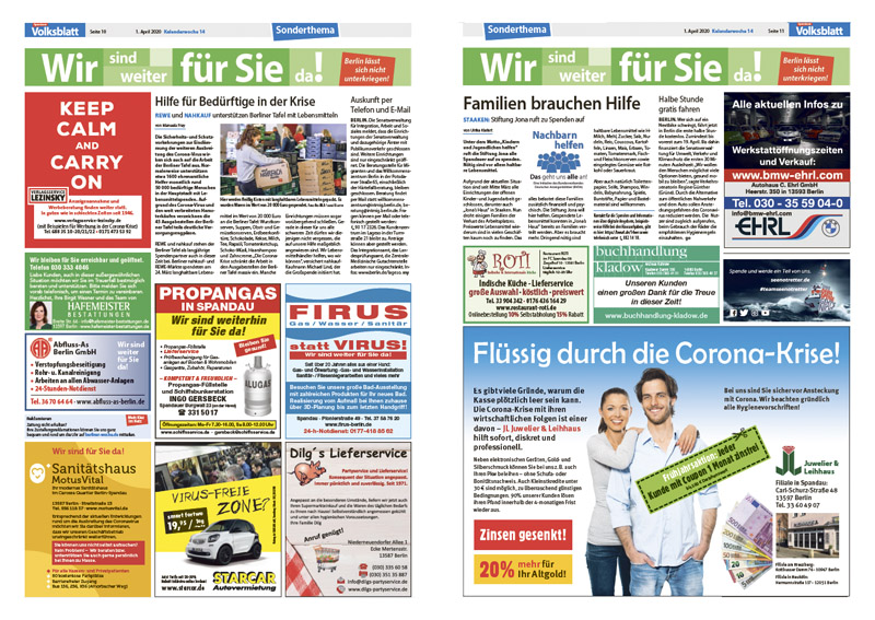 Wir sind weiter für Sie da Spandauer Volksblatt 2020 KW14 Wir sind weiter für Sie da Spandauer Volksblatt 2020 KW14