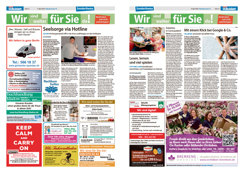 Wir sind weiter für Sie da Spandauer Volksblatt 2020 KW15
