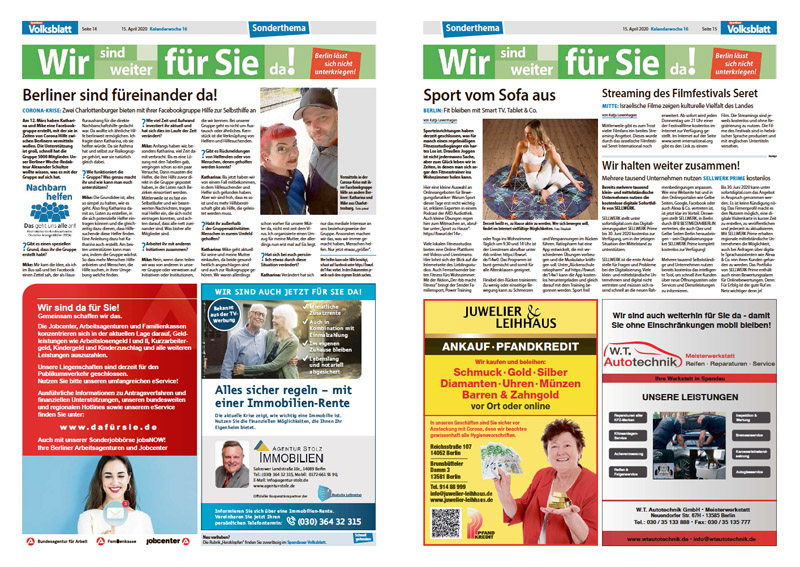 Wir sind weiter für Sie da Spandauer Volksblatt 2020 KW 16 Wir sind weiter für Sie da Spandauer Volksblatt 2020 KW 16