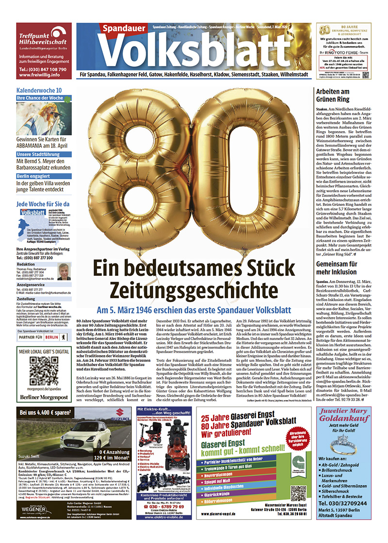 Jubiläumsausgabe 80 Jahre Spandauer Volksblatt